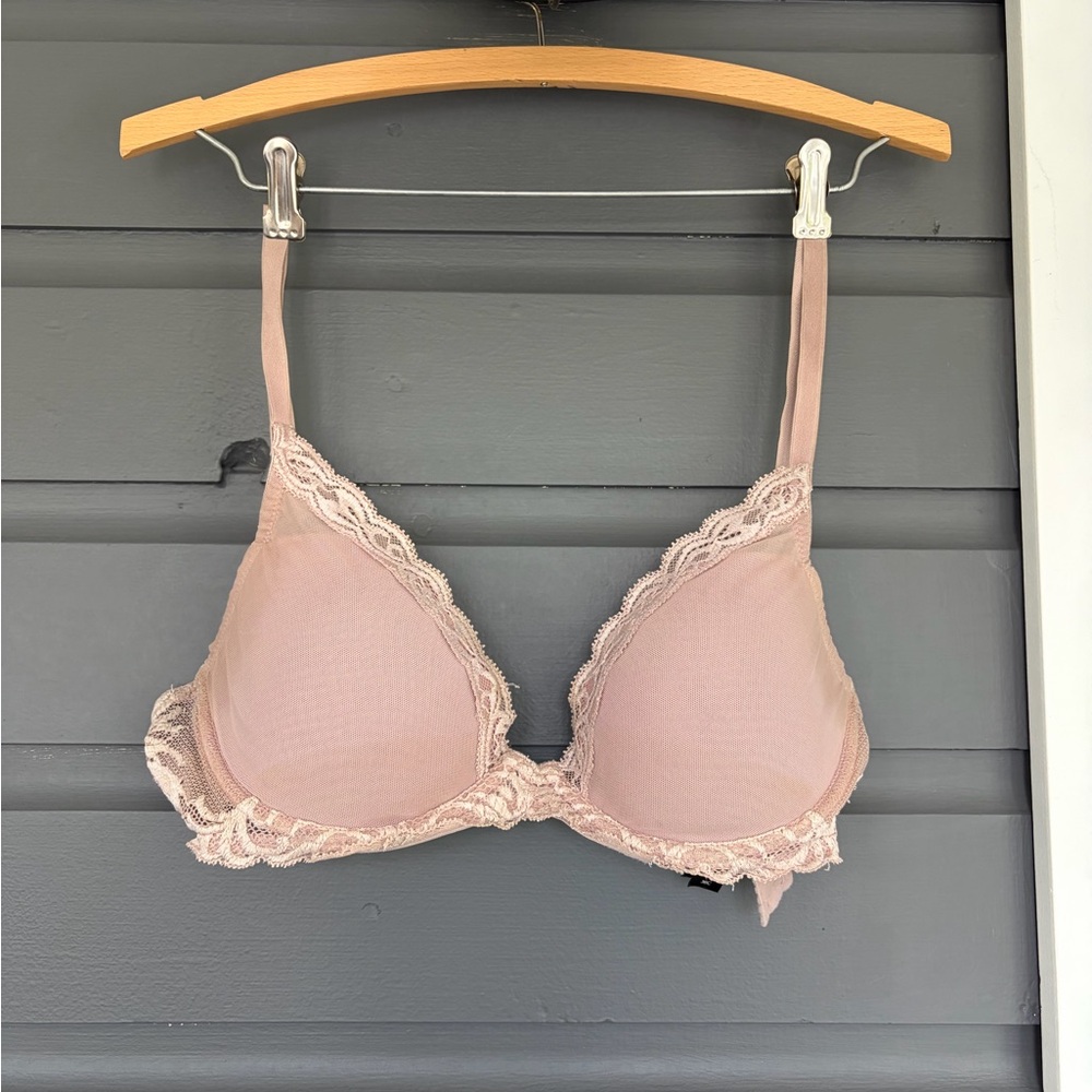 Natori Feathers contour plunge T-Shirt Bra - Blush Pink, antique pink/pearl 36c